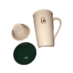 2010 Starbucks Ceramic Grande 16oz Travel Mug w Dome Lid & Loose Leaf Strainer